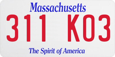 MA license plate 311KO3