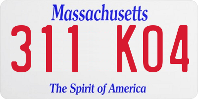 MA license plate 311KO4