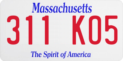MA license plate 311KO5