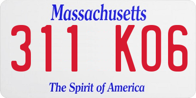 MA license plate 311KO6