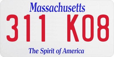 MA license plate 311KO8