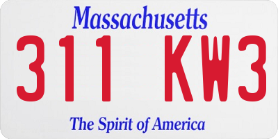 MA license plate 311KW3