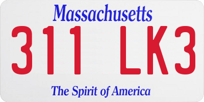 MA license plate 311LK3