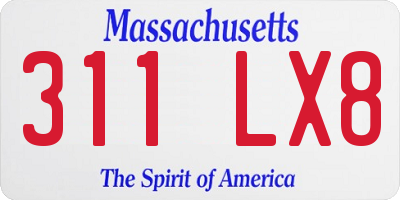 MA license plate 311LX8