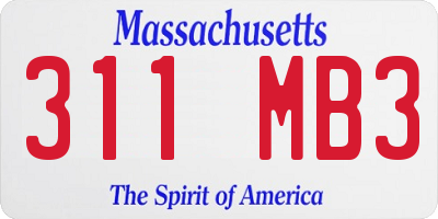 MA license plate 311MB3
