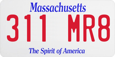 MA license plate 311MR8