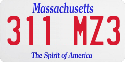 MA license plate 311MZ3