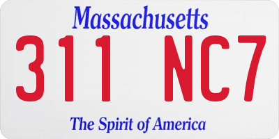 MA license plate 311NC7