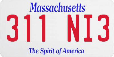 MA license plate 311NI3