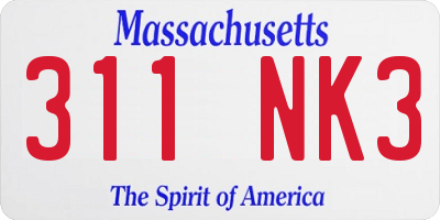MA license plate 311NK3