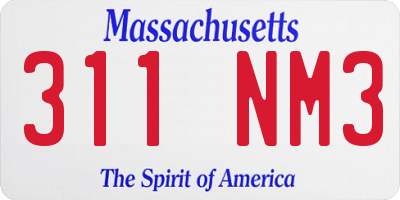 MA license plate 311NM3