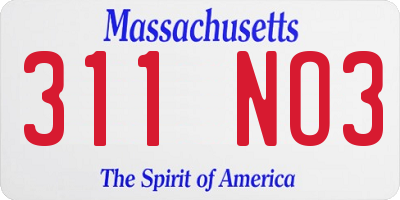 MA license plate 311NO3