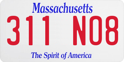 MA license plate 311NO8