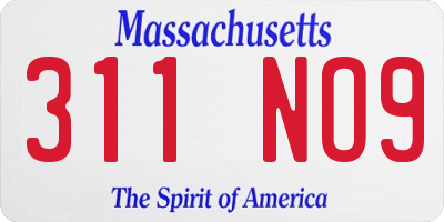 MA license plate 311NO9