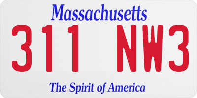 MA license plate 311NW3