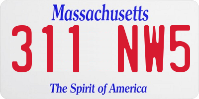 MA license plate 311NW5