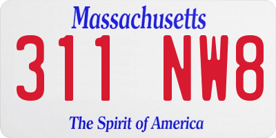 MA license plate 311NW8