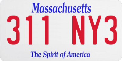 MA license plate 311NY3