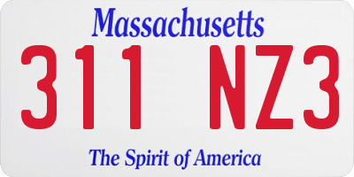 MA license plate 311NZ3
