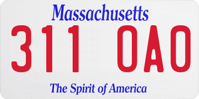 MA license plate 311OA0