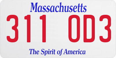 MA license plate 311OD3