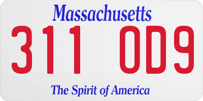 MA license plate 311OD9