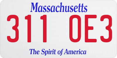 MA license plate 311OE3