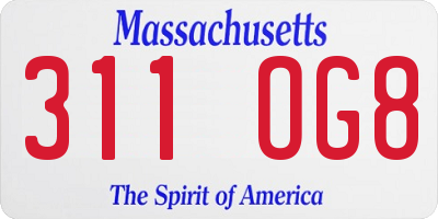 MA license plate 311OG8