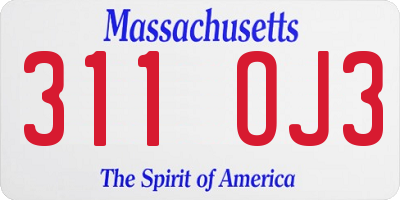 MA license plate 311OJ3