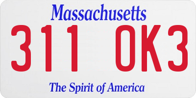 MA license plate 311OK3