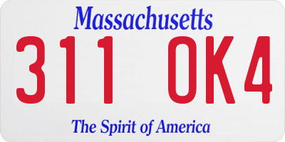 MA license plate 311OK4