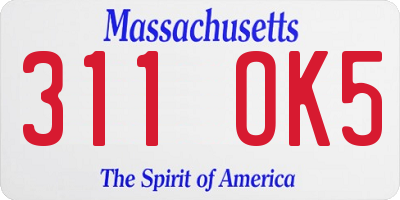 MA license plate 311OK5