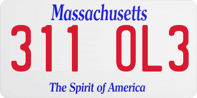 MA license plate 311OL3
