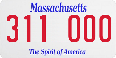 MA license plate 311OO0