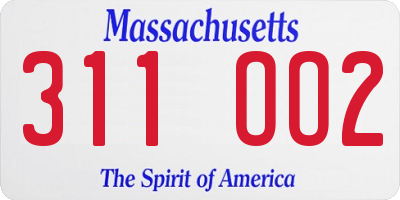MA license plate 311OO2