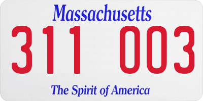MA license plate 311OO3