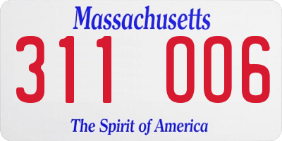 MA license plate 311OO6