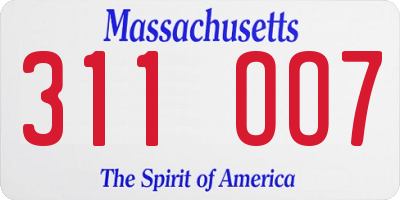 MA license plate 311OO7