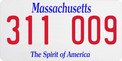 MA license plate 311OO9