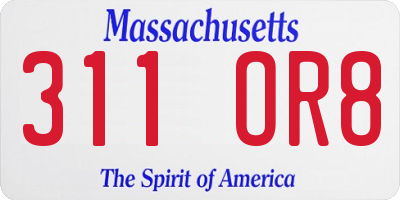 MA license plate 311OR8