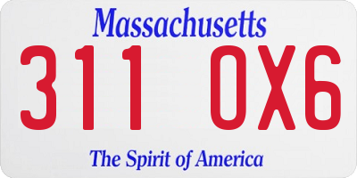 MA license plate 311OX6