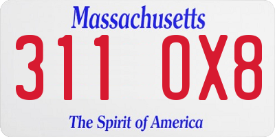 MA license plate 311OX8