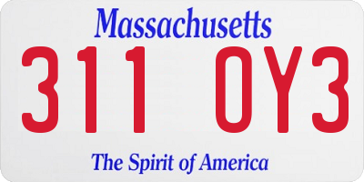 MA license plate 311OY3