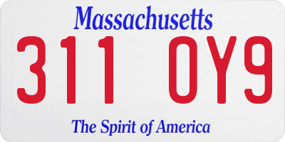 MA license plate 311OY9