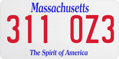 MA license plate 311OZ3