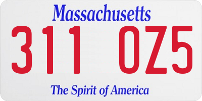 MA license plate 311OZ5