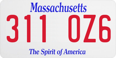 MA license plate 311OZ6