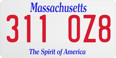 MA license plate 311OZ8