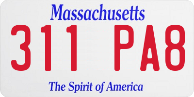 MA license plate 311PA8