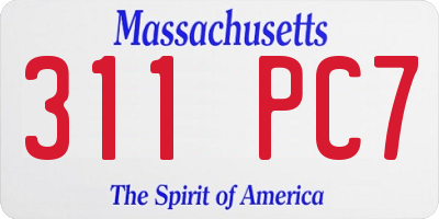 MA license plate 311PC7